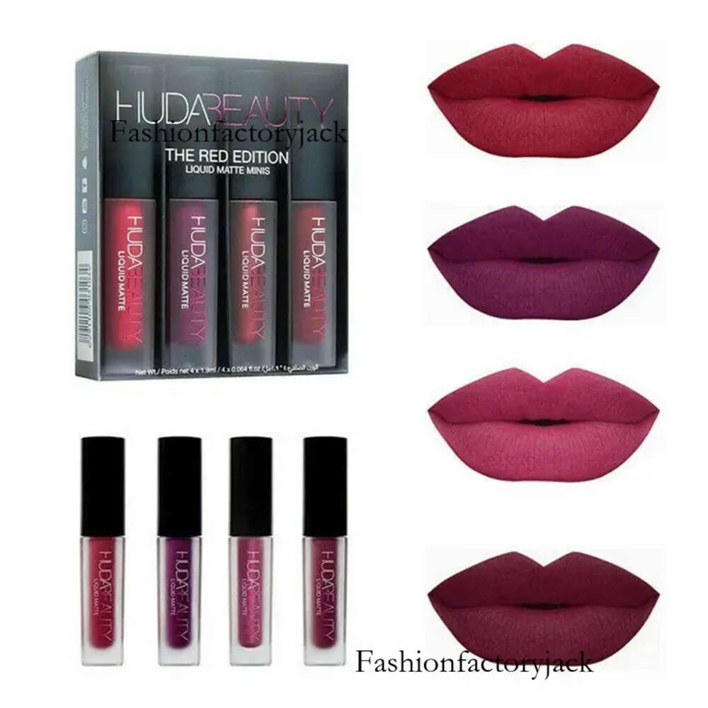 Lip Gloss HUDA Set Four Colors Matte Waterproof Non-stick Non-fading Lipsticks Makeup Women Cosmetic Lip Care Wholesale Price of a lipstick