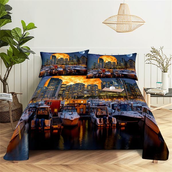 Cityscape Sheet Set 0.9-1.2-1.5-1.8-2.0m New York Bedding Set Bed Sheets and Pillowcases Bedding Flat Sheet Bed Sheet Set