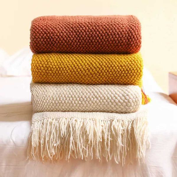 Textile City Corn Grain Waffle Embossed Knitted Blanket He Decorative Thicke Winter Warm Tassels Throw Bedspread 130x240cm Z250207