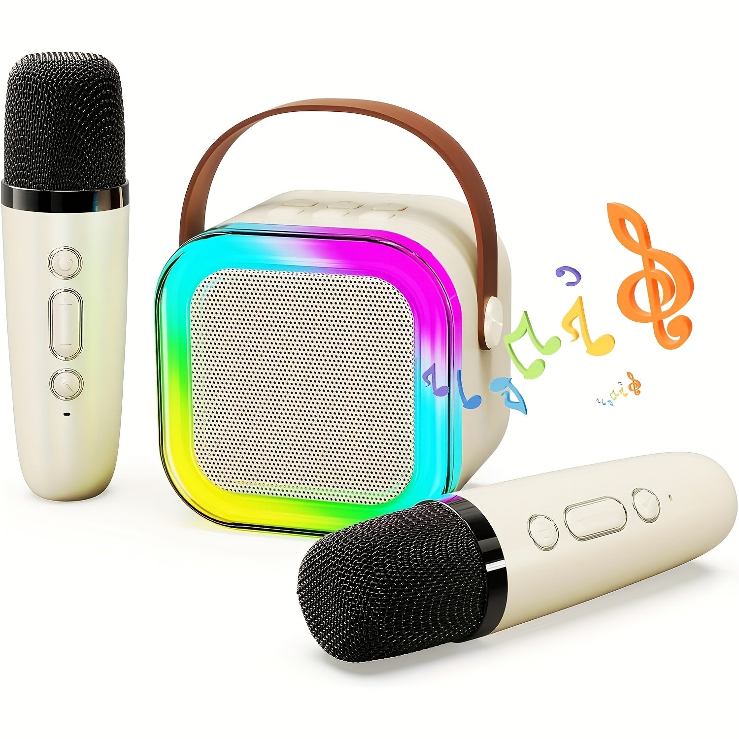 TEMU 2 Microphones Mini Karaoke Machine, Portable Wireless Microphone Speaker, Led Light Karaoke Machine, Birthday Party, Family Gathering And Other