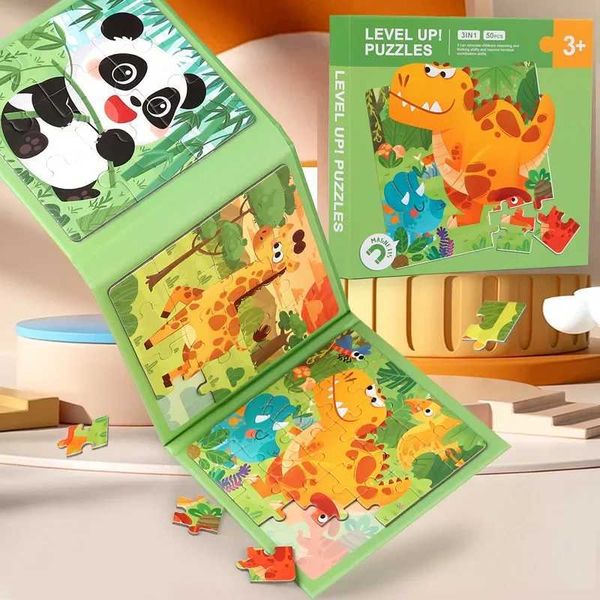 Wooden Magnetic 3-in-1 Progressive Puzzle Book for Children Aged 3+Education Early Learning Toy Wooden Blocks Games for Children Y241210