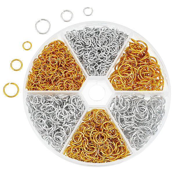 1260 pieza de 6 estilos de anillos de salto abiertos de alambre de aluminio