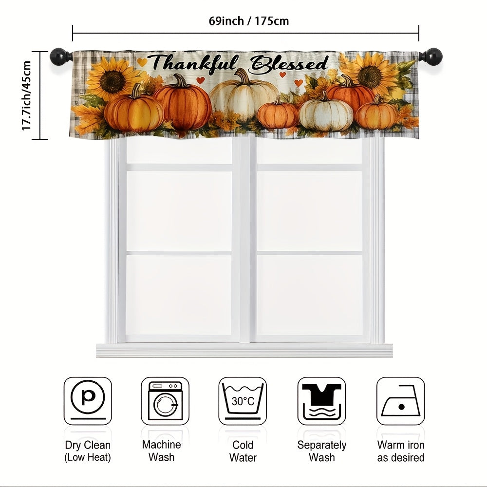 TEMU 1pc Thanksgiving Pumpkin Curtain - Window Drapes With Pumpkins, Fall Decorations In Orange, Yellow, Brown