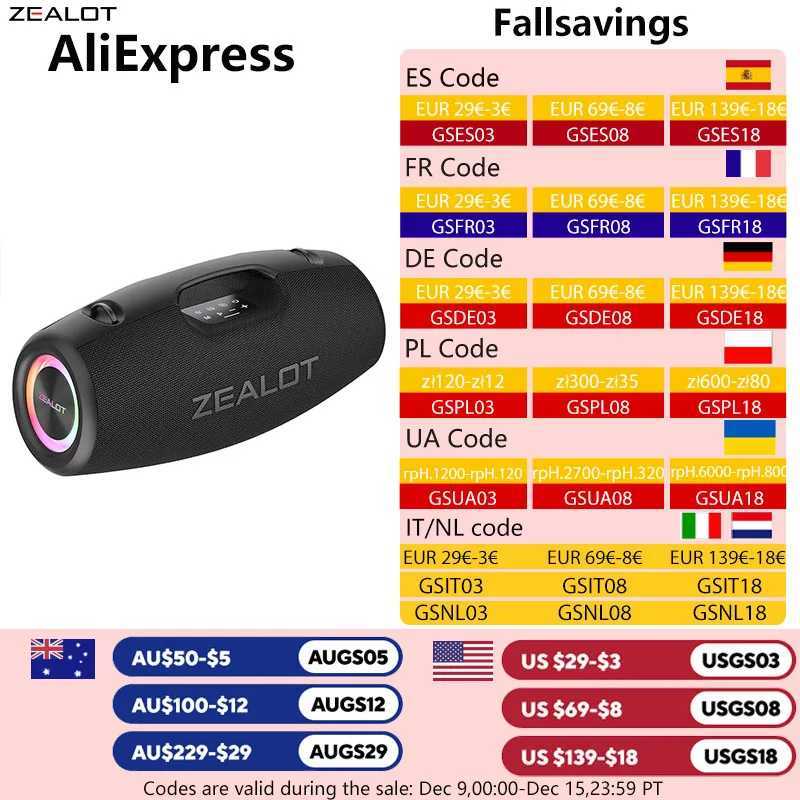 Portable Speakers Zealot S78 100W wireless speaker DSP technology Dream Light outdoor portable subwoofer dual pairing 24000mAh S25213