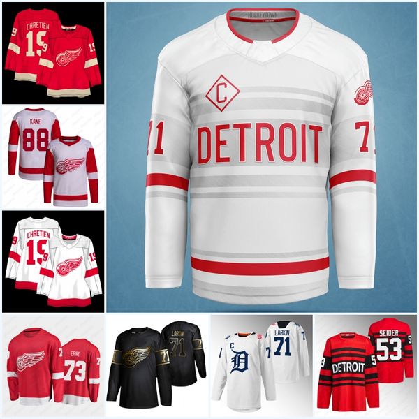 Detroit RedWings 88 Patrick Kane Hockey Jerseys 71 Dylan Larkin Alex DeBrincat Moritz Seider Gordie Howe Ville Husso Steve Yzerman Raymond H