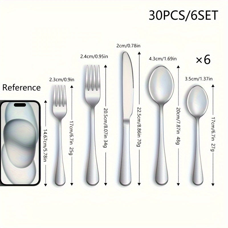 TEMU A Set Of 30 Silveryware Serves 6, High-quality Stainless Steel Cutlery Set, Mirror Polished Cutlery Set, Durable Household Kitchen Cutlery Set,