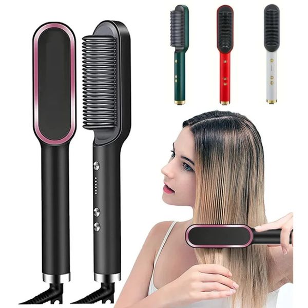 2 In 1 Straightening Brush Negative Ion Straightener Heating Comb Multifunctional Hair Curler Curg Iron Stying Tool 240306