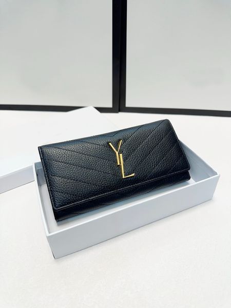 2024 New style Black folding wallet Genuine leather design evening bags clutch handbag purse Check folder Credit card clip tote bag