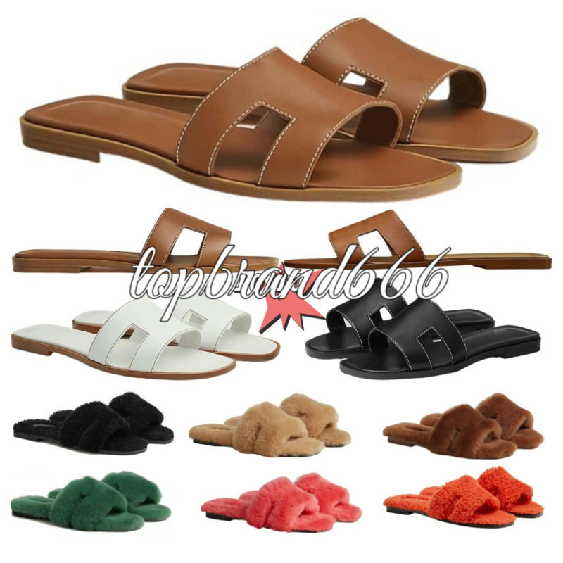 Designer Slippers Luxury Sandals Womens Fashion Slide Letter Slide Rubber Leather Flat Shoes Summer Beach Bath Slippers Brown Retro Orange Sandals