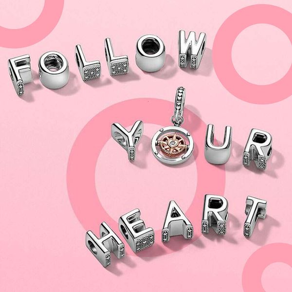 Letra do alfabeto A - Z Palavra personalizada Sier Bated Metal Jewellery Fazendo charme para pulseira de momento ou colar