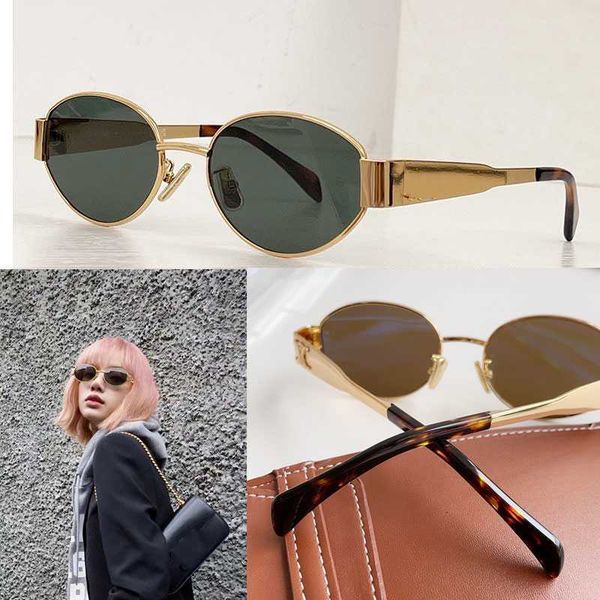 Women Arc de Triomphe Oval Frame Sunglasses CL40235 Womens Gold Wire Mirror Frame Green Lens Metal Mirror Leg Triplet Signature on Temple