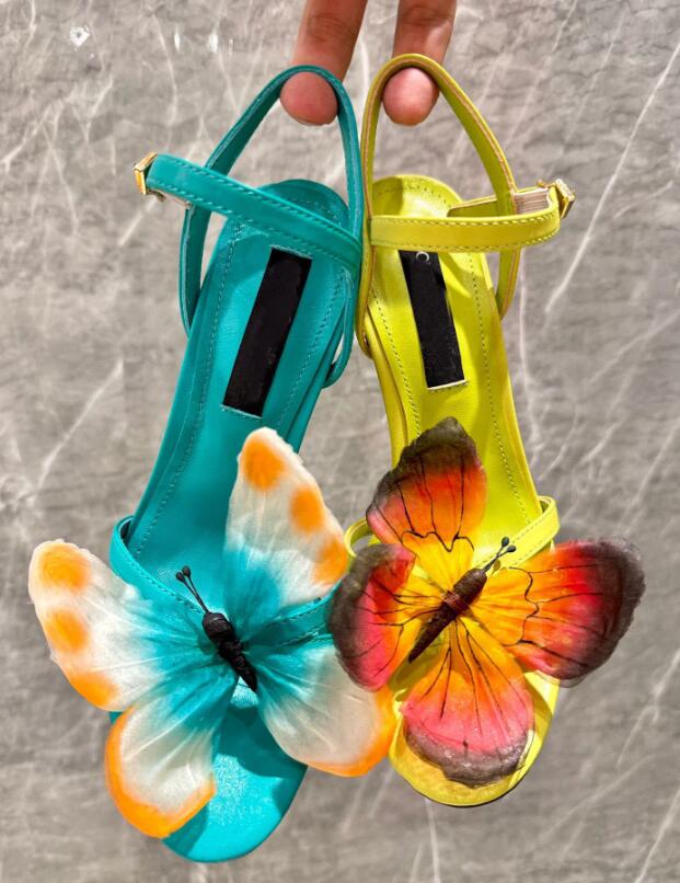 Luxury Designer Wedding Women Rare Butterfly Sandals Shoes Nappa Leather High Heel Lady Round Toe Lady Gladiator Sandalias EU35-43 With Box