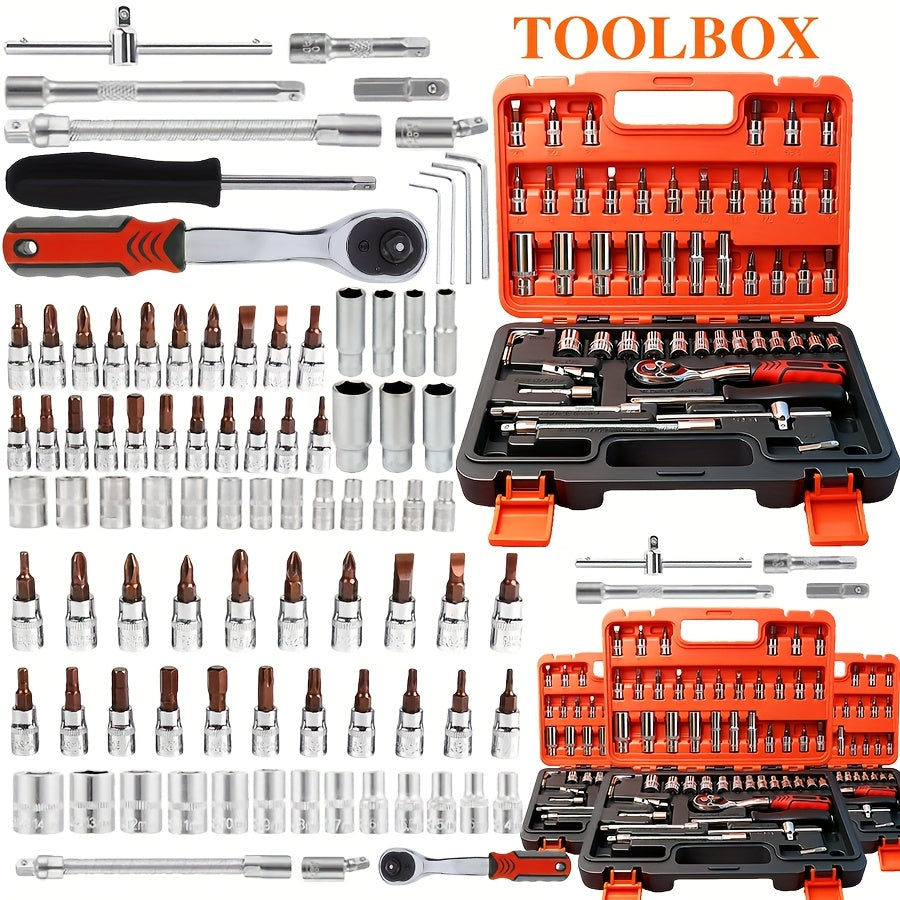 TEMU 52-piece Professional Tool Kit - Premium Tool Set For Car, Bike And Motorcycle Maintenance - Compact, Portable, Solution With Ratchet Wrench,