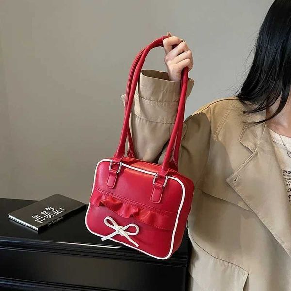 2024 Pu Bow Zipper New Shoder Bag High Beauty Color Sólida Versátil Fi Tote Bag Soft Simples Cmuter Designer Bolsa Z241207