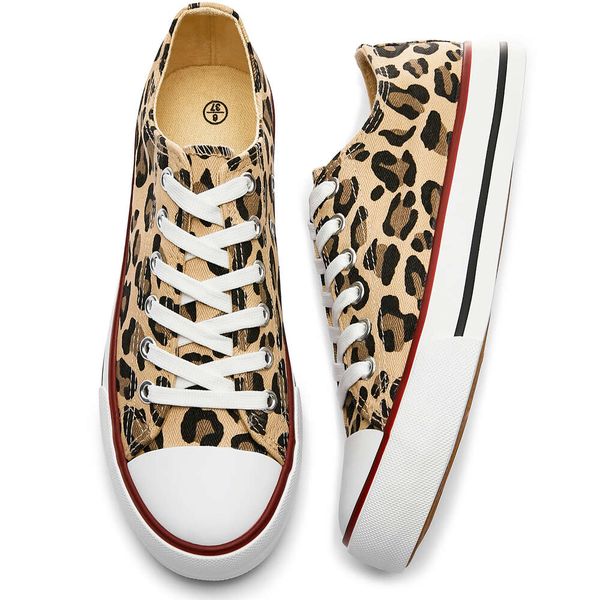 Moq Cheap Sport Low Top Leopard Canvas Trendy Shoes Women For Men