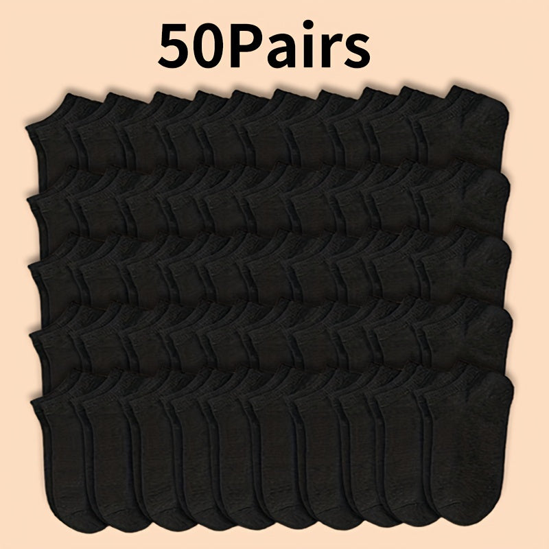 TEMU 30-50 Pairs Bulk Pack Men's Short Socks - Solid Black & White Casual Crew Socks, Fit No-show Low-cut Toe Socks For Casual Attire, Gym, (30 Or 50