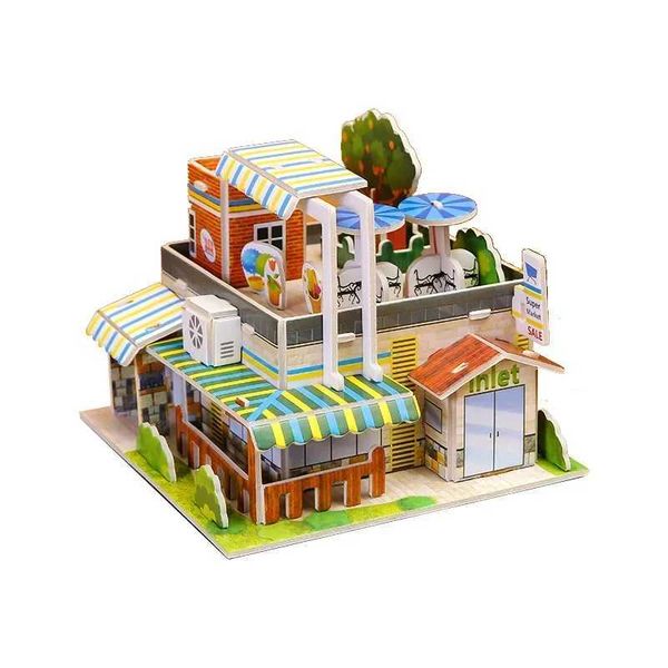 3D Exquisite Paper Puzzles Childrens Handmade DIY Toys IceFrench-Hotel Flower-shop Supermarket WL CL240817