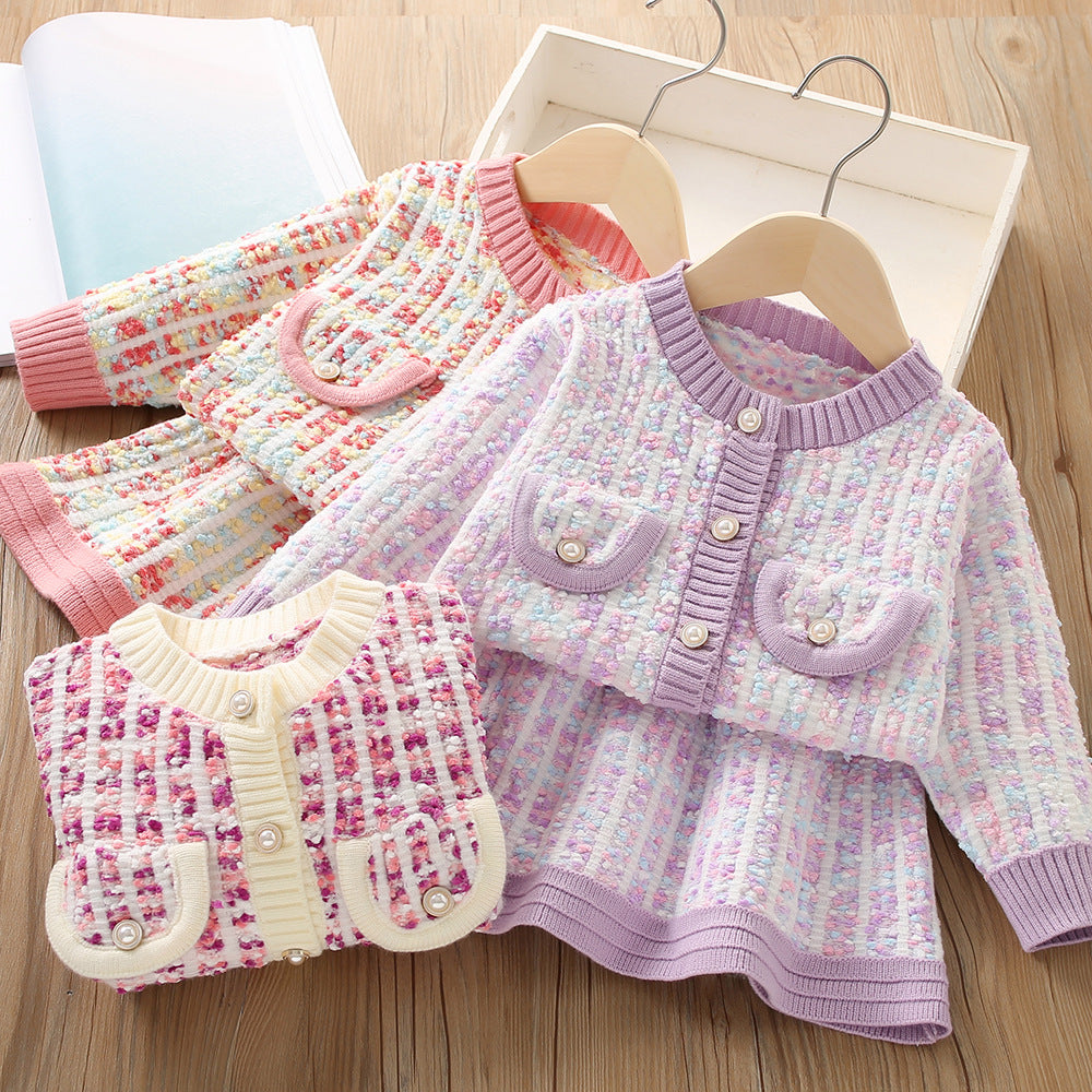 Girls&#039; Long Sleeve Knitting Suit 2023 Autumn New Children Sweater Cardigan Sweater Top + Skirt Two Piece Set Kids Clothing