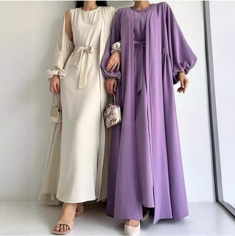 (696) Customized Women Tie Waist Loose Outerwear Long Robe