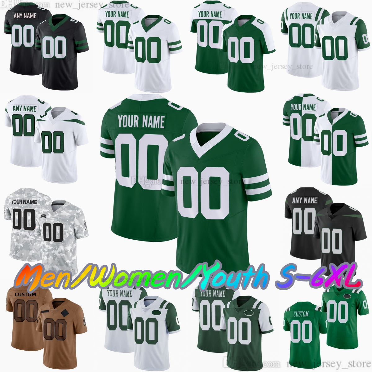 Custom S-6XL DIY 20 Breece Hall Football Jersey Stitched 1 Ahmad Sauce Gardner 8 Aaron Rodgers 7 Justin Fields 12 Joe Namath 95 Quinnen Williams 5 G