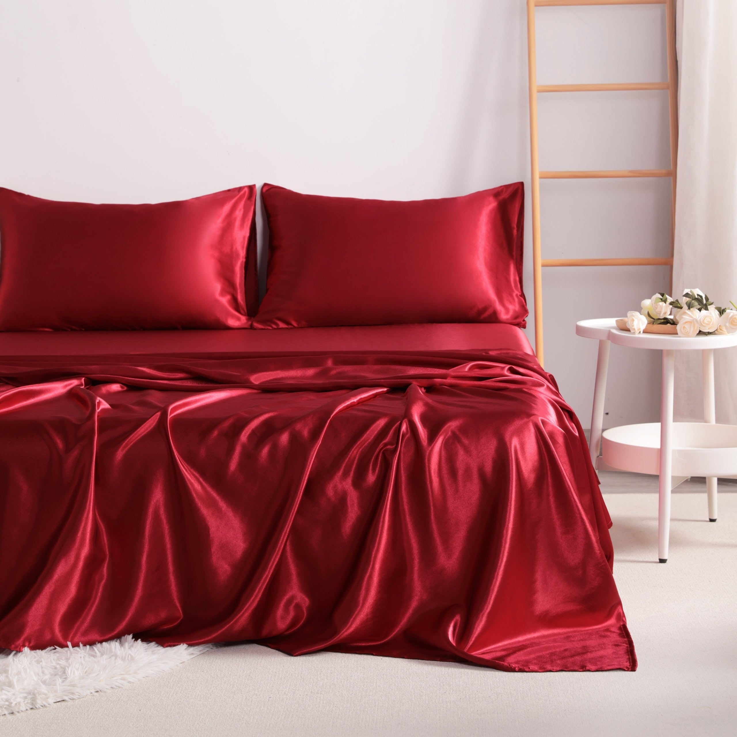 TEMU Luxury Satin Bedding Set, 3-4pcs Bed Sheets, Solid Color, Soft & Durable, Includes Flat Sheet, Fitted Sheet, And 2 Pillowcases