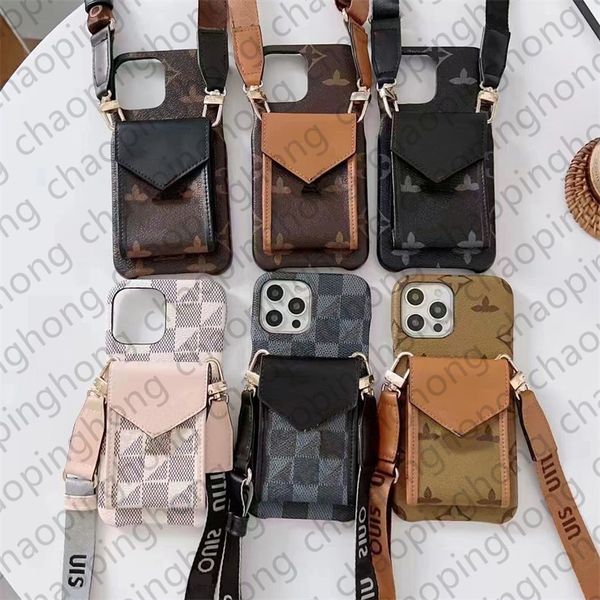 Crossbody Phone Case Designer iPhone Case for iPhone 16 Pro Max 15 Pro Max 14 13 12 11 XS 15 Plus 16 Plus Case Card Holder Bag Luxury Leathe