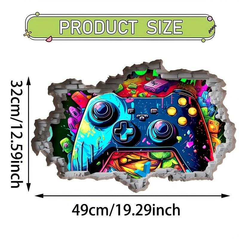 TEMU 3d Gaming Wall Decal - Removable Pvc Sticker With --pc Controller Design, Neon Glow Effects & Gaming Icons For Boys Bedroom, Game Room Decor -