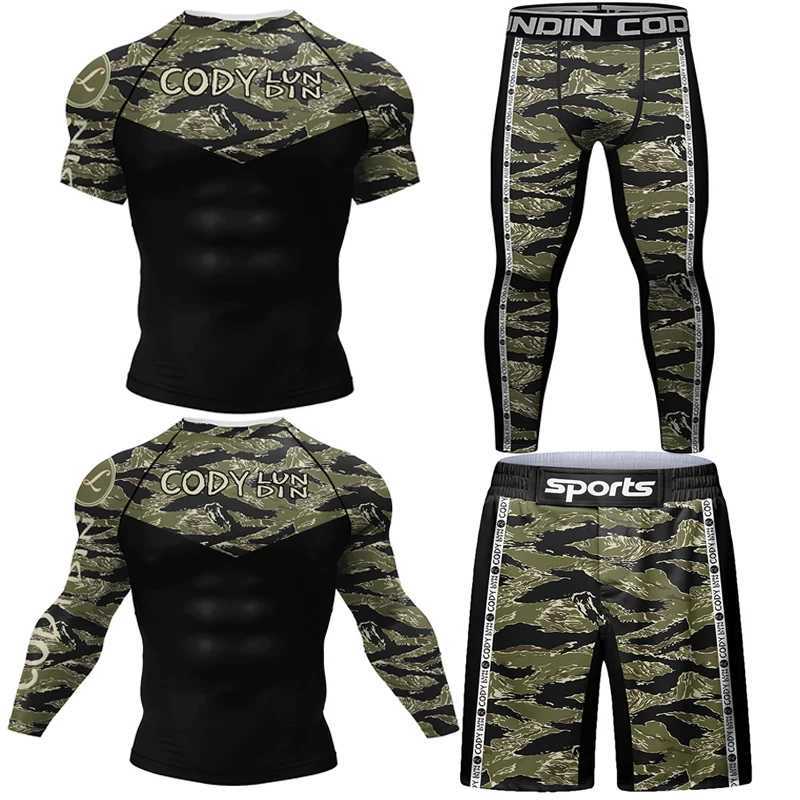 Taekwondo Rashguard Jujutsu MMA T-shirt+pants set mens Rash Guard grappling Bjj Gi boxing sportswear gym Muay Thai shorts set W250422