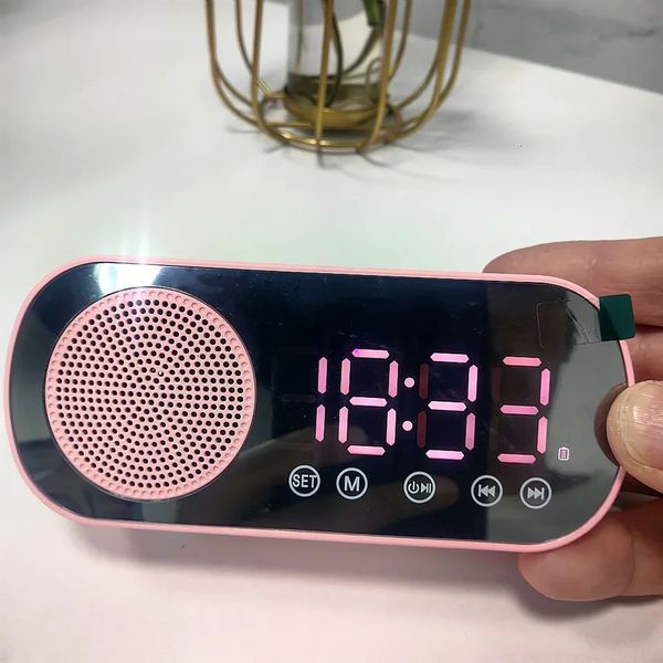 Mini Mirror Digital Alarm Clock Timer Rechargable Wireless Clock 2 Alarms FM Radio Wireless Speaker Subwoofer Desktop LED Clock 250207