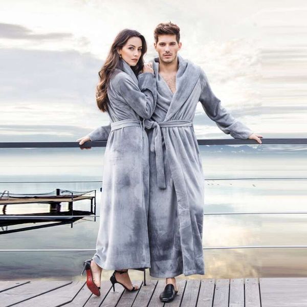 Men&#039;s And Women&#039;s Long Robes Soft Plush Or- Length Plus Size Bathrobe Fuzzy Sleepwear Loungewear Nightgown Warm House Coat