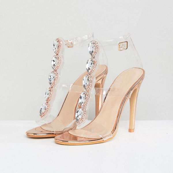 Summer Roman style Transparent PVC Round Thin Belt buckle Super high heel Dia chain Open toe sandals