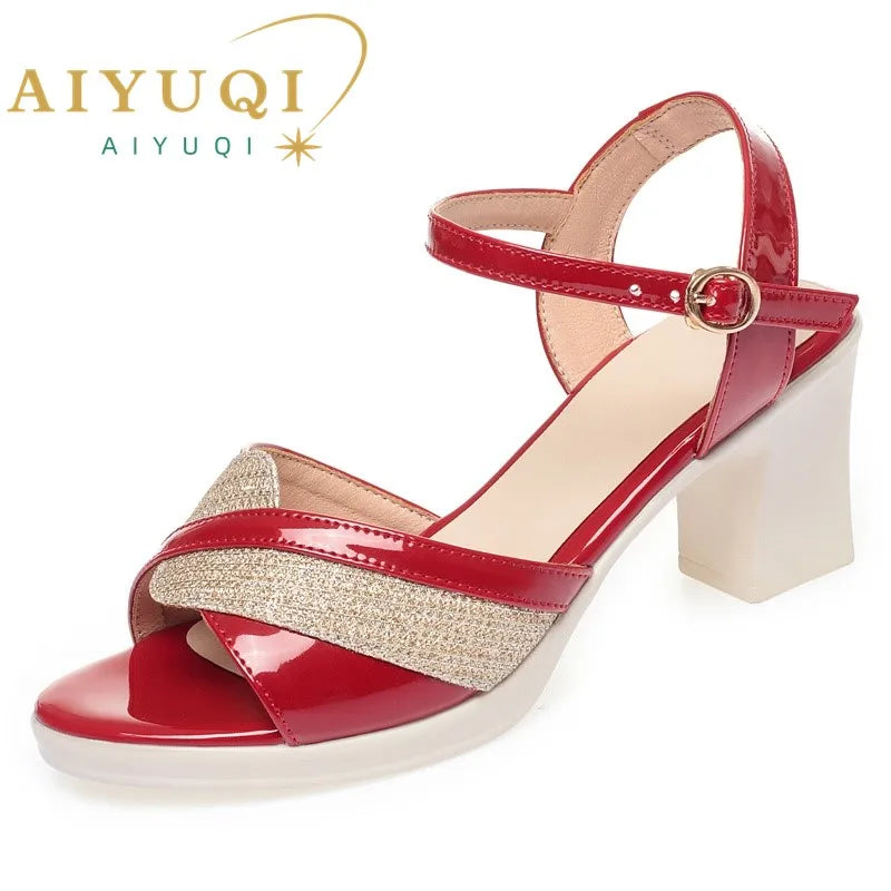 AIYUQI Summer Sandals Women Summer Patent Leather Women&#039;s Sandals Fashion High Heeled Women&#039;s Dress Shoes