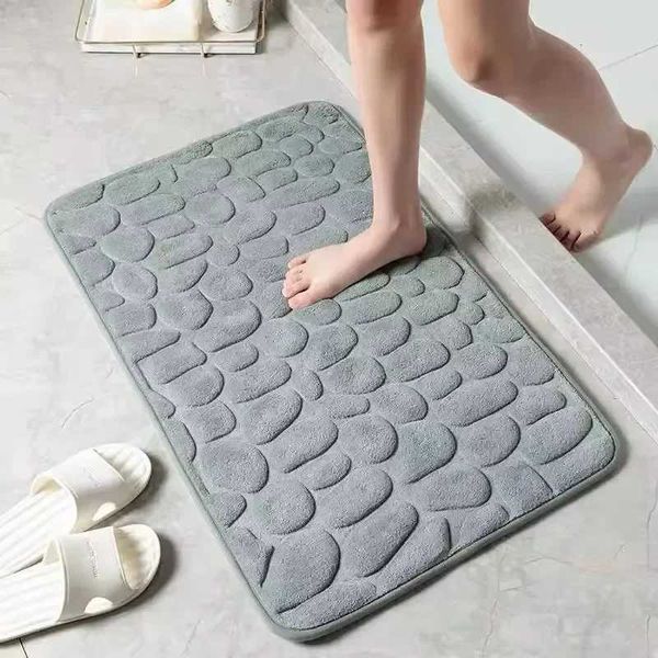 Cobblestone Embossed Absorbent Bath Mat Thicken Non-slip Mat Damp-proof Soft Foot Pad Shower Room Doormat Memory Foam PadC241227