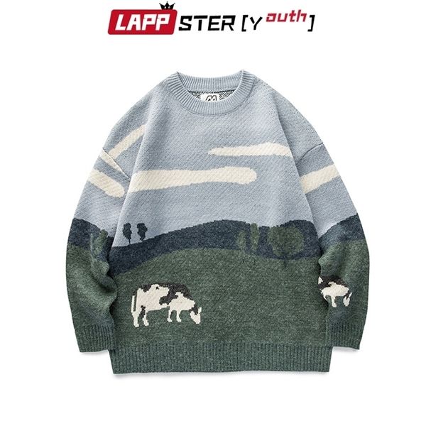 Mens Sweaters LAPPSTERYouth Men Cows Vintage Winter Pullover ONeck Korean Fashions Sweater Women Casual Harajuku Clothes 220923