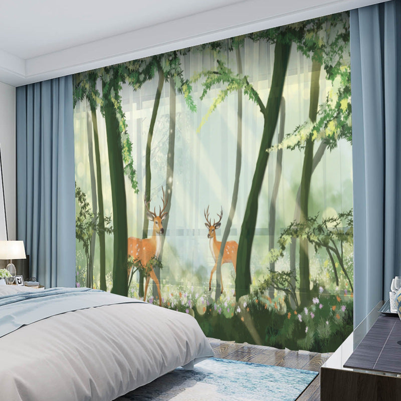 YL-36570 Whole house Nordic forest elk curtain modern ins style bedroom living room blackout floating window gauze package