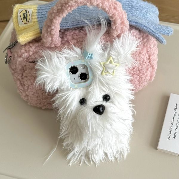 Autumn and winter plush cute dog phone case suitable for 16pro 15 13 14pro max phone case 12
