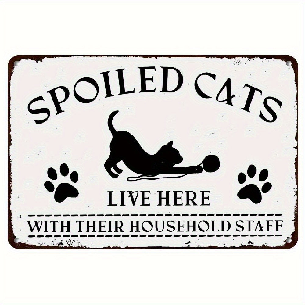 TEMU Hemitong House Sign Cats Live Here With Their Metal Tin Sign Home Pet Wall Decoration Vintage Cat Nest Decoration Sign Cat Enthusiast Sign 8x