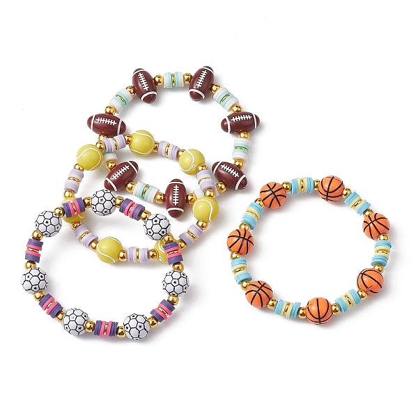4Pcs 4 Style Polymer Clay Beaded Stretch Bracelets Set