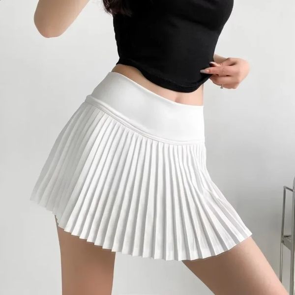 White Casual Pleated Skirts For Women Autumn Run Yoga Womens Elastic Short Skirt Street Female Solid High Waist Mini 250122