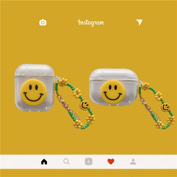 ddmygifts Cute smiley face suitable for Pro 1-2-3 generation Bluetooth wireless headphone cover with small bead chain, cute female A