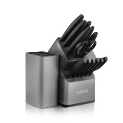 AiDot Syvio Knife Sets for Kitchen with Block and Utensil Holder-Gray-15-Pcs