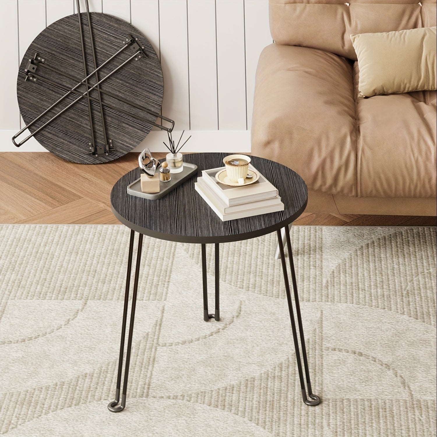 TEMU Whonline Round Coffee Table, Side Table With Thickened Tabletop & Foldable Metal Tripod Legs, For Outdoor Camping, Small Accent Table, Modern
