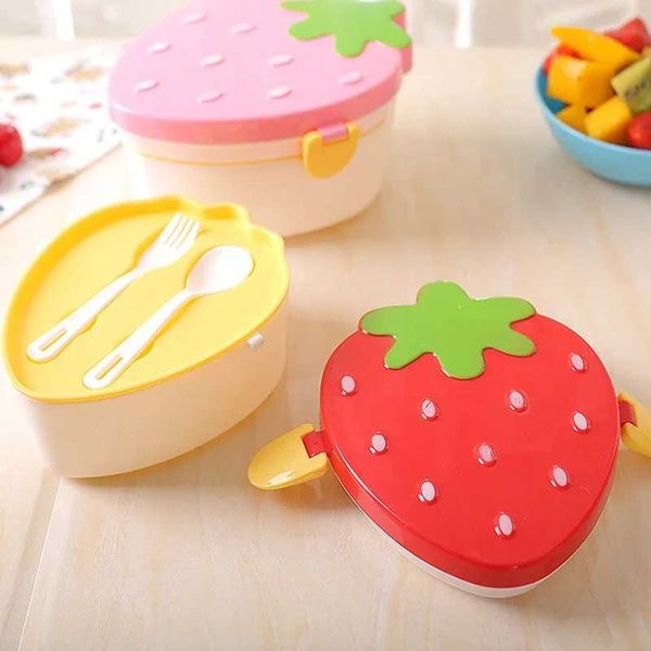 500ml Strawberry Shape Lunch Box2 Layer Food Fruit Storage Bento Boxs Red Pink Microwave Tableware Kid Cute School Bowl Y240919