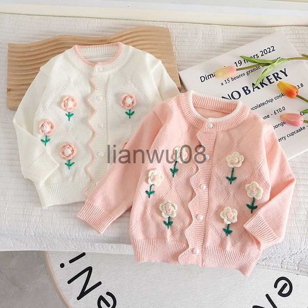 Pullover Infant Girls Knitting Cardigan Baby Autumn Winter Cotton Clothes Sweet Floral Sweater Children&#039;s Girls Knitted Jacket Top x081