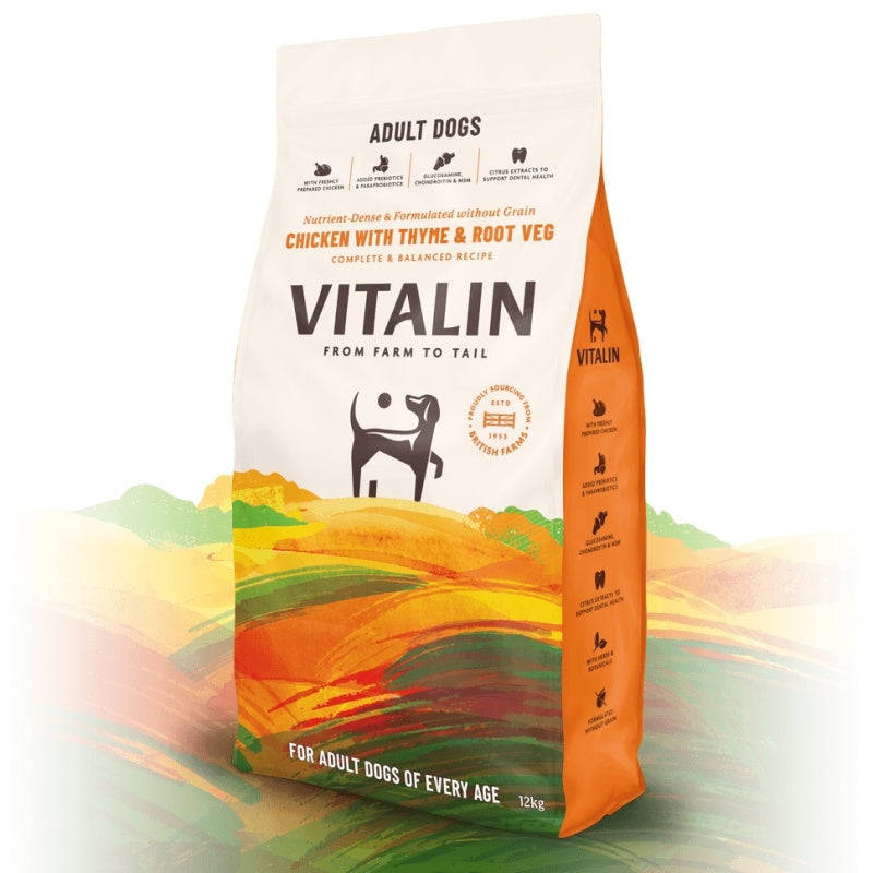 Vitalin Grain Free Adult Dog Food Chicken with Thyme and Root Veg - 12kg