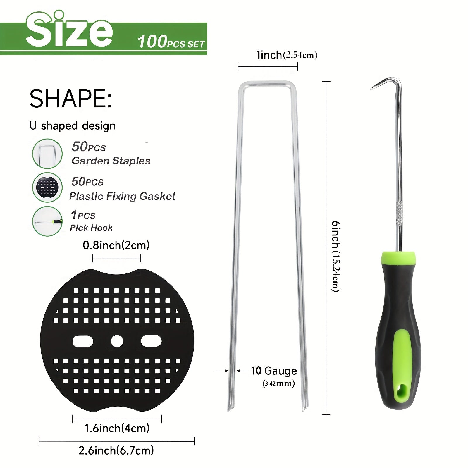 TEMU 100-200-400pcs Lawn Spikes Set Fixing Spikes Garden Stakes + Washers (with 1 Toggle Hook) 6 Inch Galvanized Landscape Heavy Duty Garden Spikes