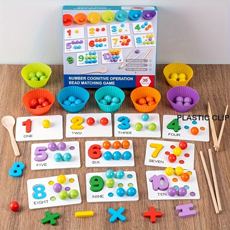 TEMU Wooden Digital Recognition Toy Gift Box With Beads - Early Learning Puzzle For, Sensory Training & Math Skills Development, Color Matching &