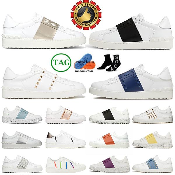 Top Quality Designer Shoes Open Untitled Studs Sneaker Rivet Calfskin Leather Loafers Trainers White Black Pink Gold Silver Midnight Navy Pl