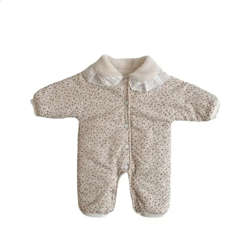 w550 Korean Baby Cotton Jumpsuit Thickened Hooded Romper Plush Warm Autumn Winter born Clothes Floral Princess Bodysuit Ropa Bebe