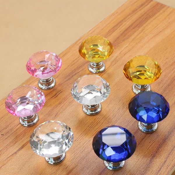 30mm Diamond Crystal Door Knobs Glass Drawer Knobs Kitchen Cabinet Furniture Handle Knob Screw Handles and Pulls JJLE14267